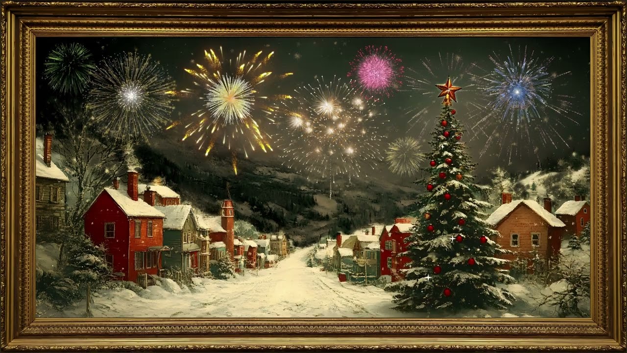 Home for New Year's Day, Vintage Oil Painting | Gold Framed TV Art Screensaver with Christmas Music
