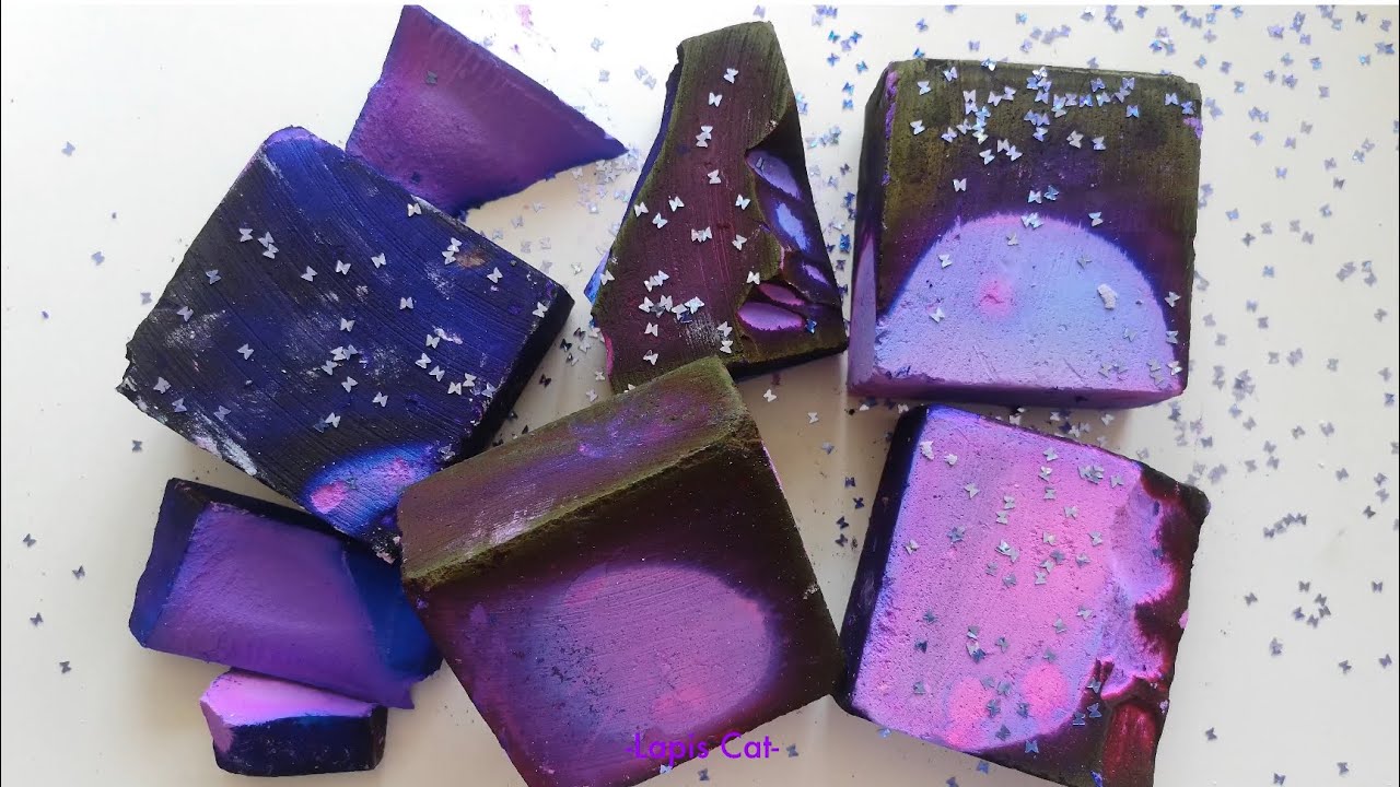 5 Blocks of Purpink Deep Dyed Gym Chalk Crushing w mini butterfly glitter 🦋💜🍇#asmr #dyedgymchalk