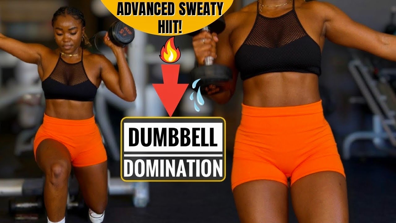 20-МИНУТНЫЙ ПРОДВИНУТЫЙ HIIT-ТРЕНИНГ С ГАНТЕЛЯМИ | Интенсивное сжигание жира по всему телу ~Тонус...