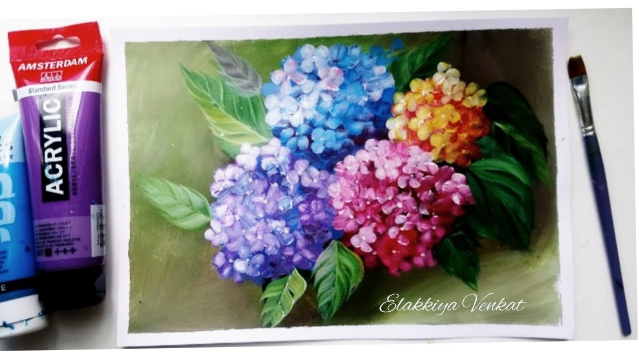 Hydrangea Flower Painting for Beginners/ Easy step by step Acrylic Painting Tutorial