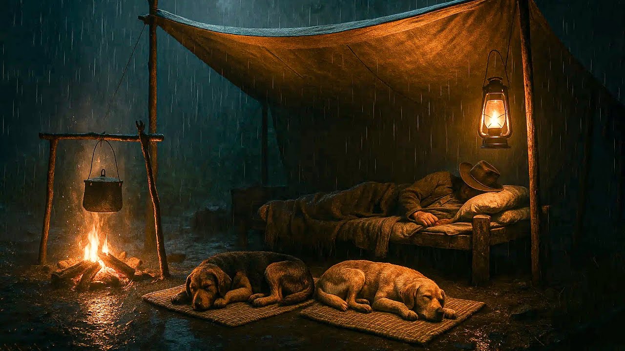 Arthur Camps on a Cozy Tent Bed With His Two Loyal Dogs During Night Time Thunderstorm | RDR2 ASMR