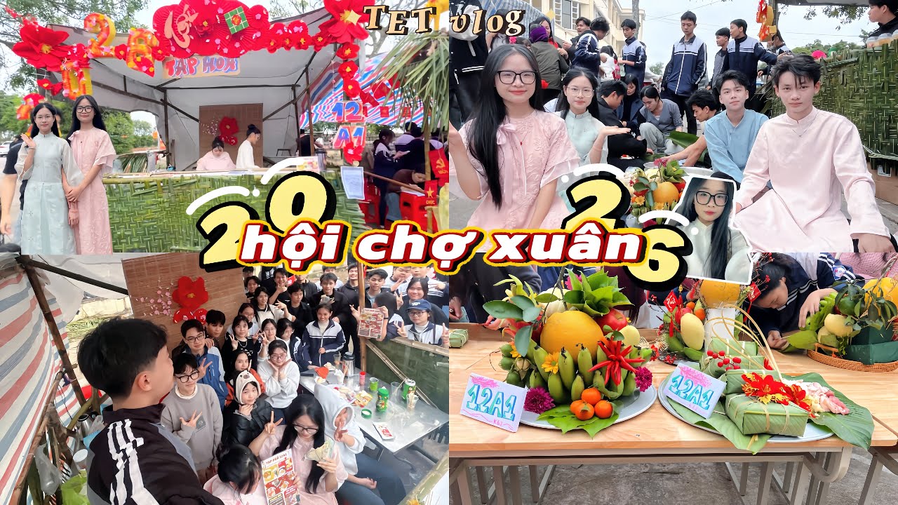 HỘI CHỢ XUÂN NĂM CUỐI TẠI TRƯỜNG CẤP 3 CÓ GÌ? | gian hàng tết, gói bánh chưng, mâm ngũ quả,…