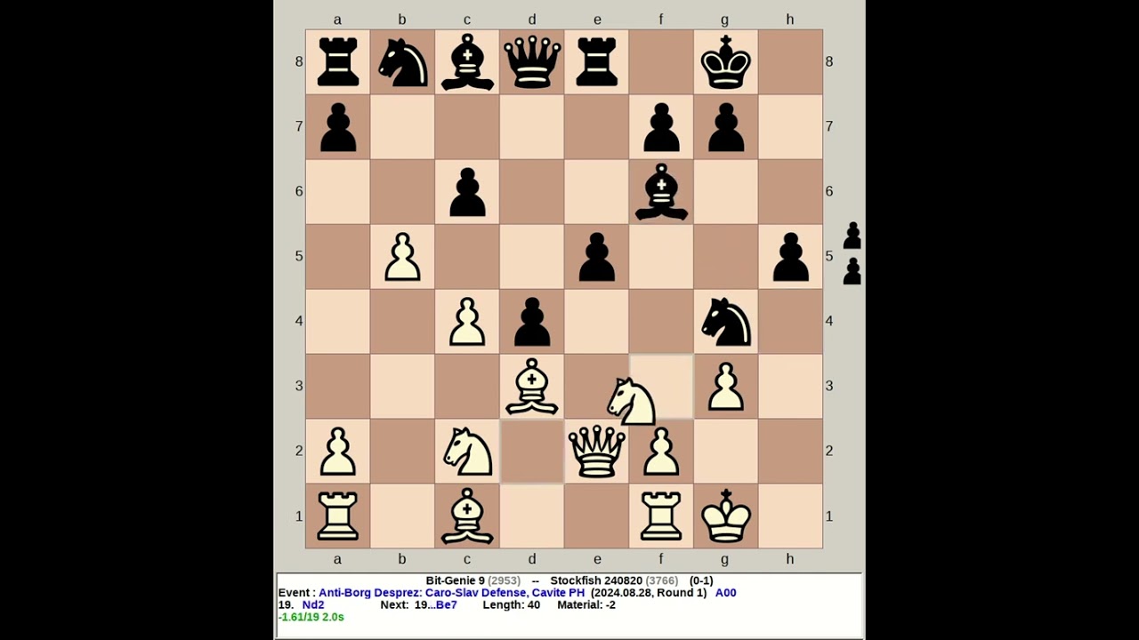 Bit Genie 9 vs Stockfish 240820 | Anti Borg Desprez: Caro Slav Defense #chess