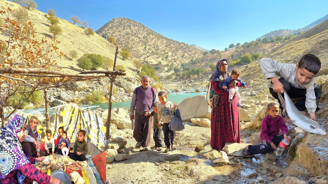 Lone Mother Living with Four Kids by the Wild River | Fresh Fish Cooking & Mountain Life in Zagros