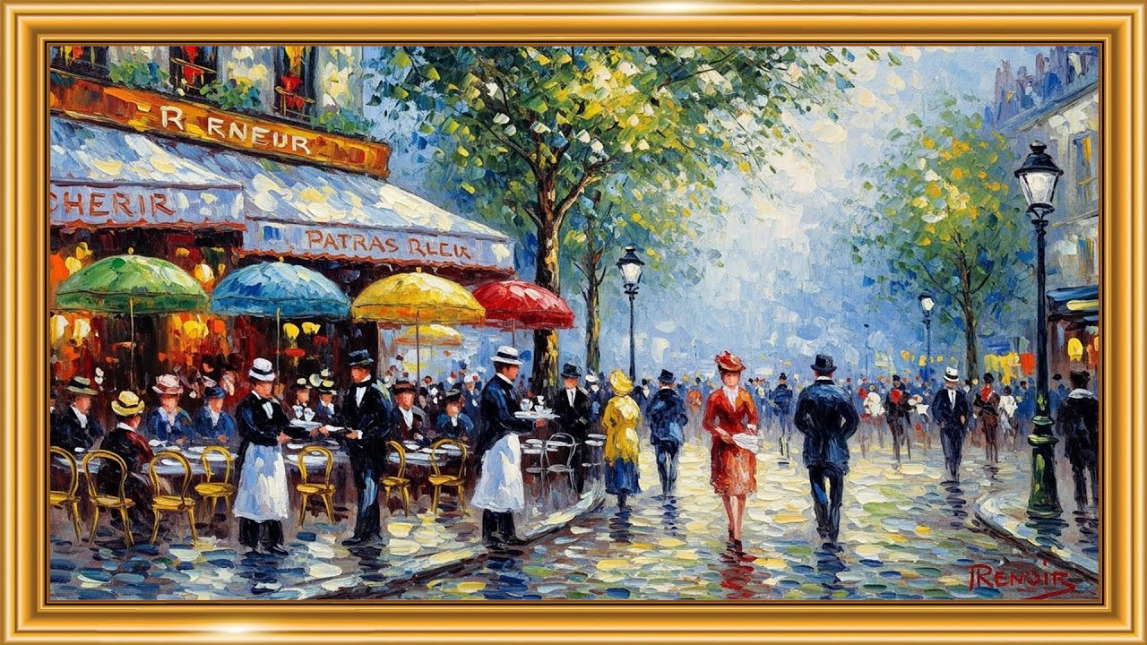 Bustling Parisian Street Café ☕🇫🇷 | Renoir Impressionist Urban Life | Framed TV Gallery