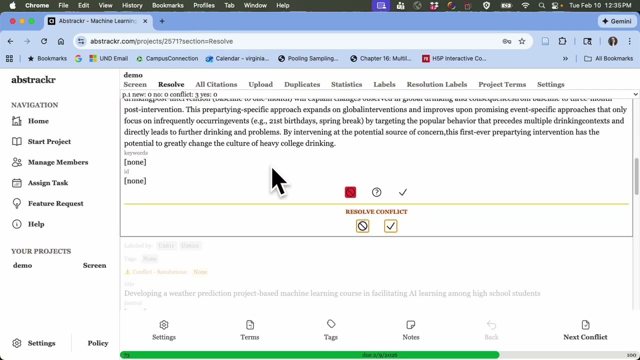 Resolve conflicts in Abstrackr