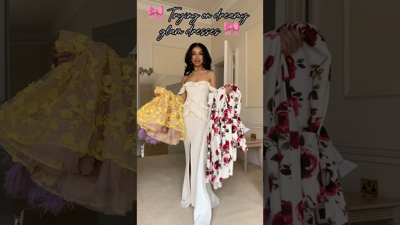 Trying on the most glamorous dresses! ​⁠All from #Nadinemerabi #dress #eveningwear #fashion