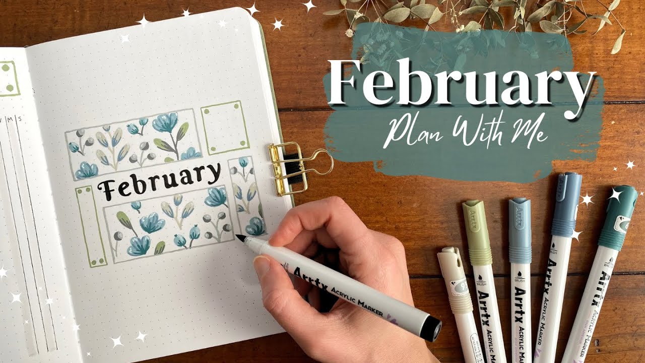 PLAN WITH ME!🪻February Bullet Journal Set Up | Easy Floral Theme ft. Arrtx!