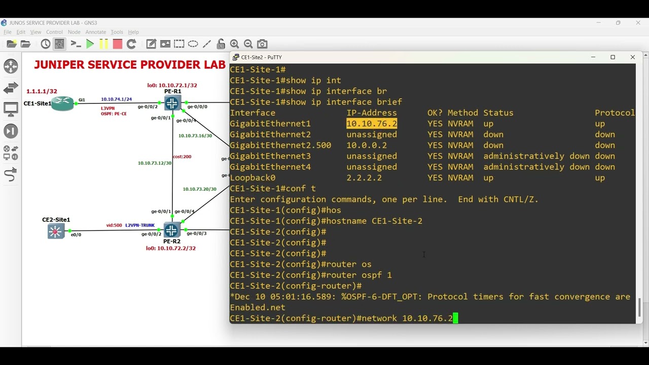 JUNIPER(JUNOS)  L3VPN VRF, OSPF PE CE