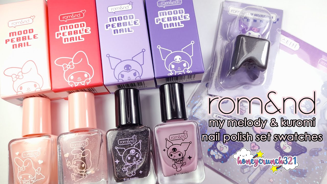 Romand Sanrio My Melody & Kuromi Nail Polish Set Swatches | honeycrunch321