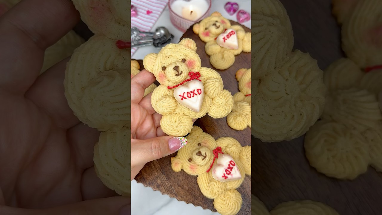 Valentine Cookies 🧸&hearts;️ #valentines #teddybear #cookies #easyrecipe #baking #cookie #valentinesday