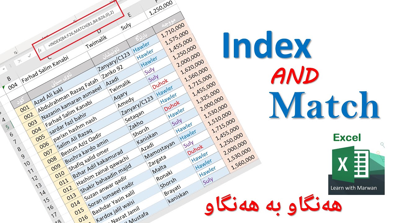 Index and Match   بە خێراترین ڕێگا