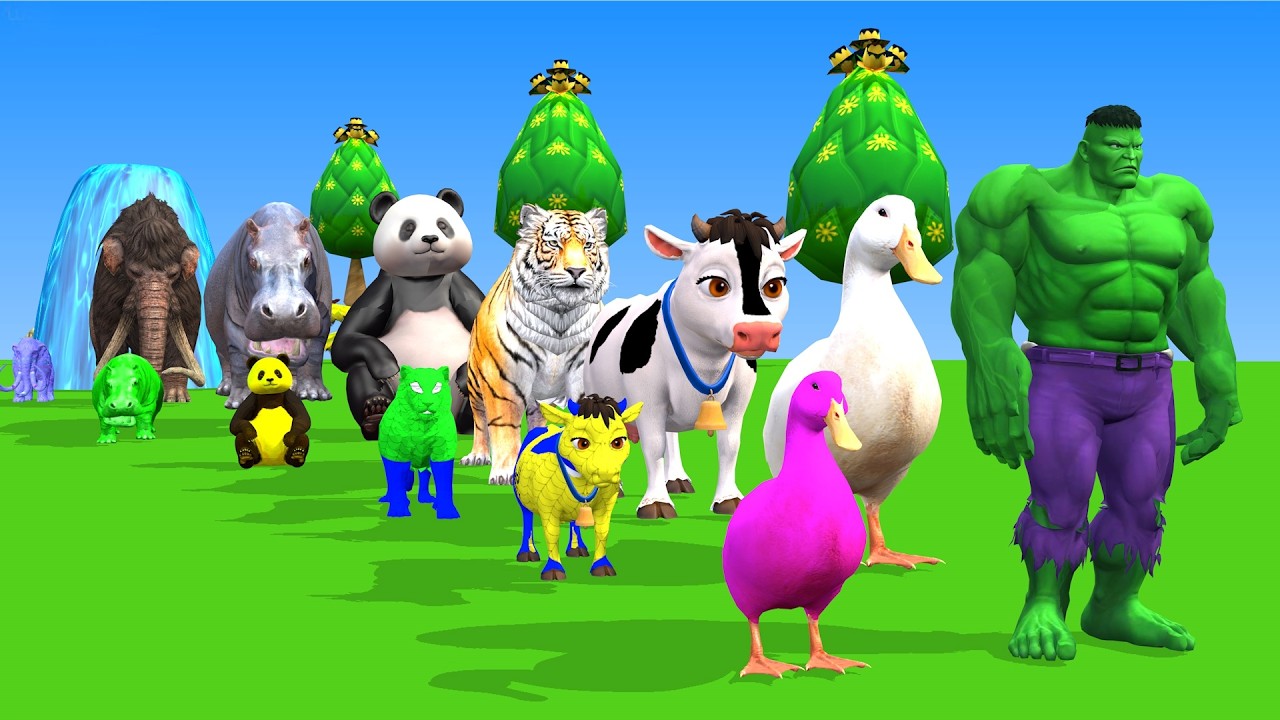 Long Slide Game With Elephant Gorilla Buffalo Hippopotamus Tiger 3d Animal Game Funny 3d Animals
