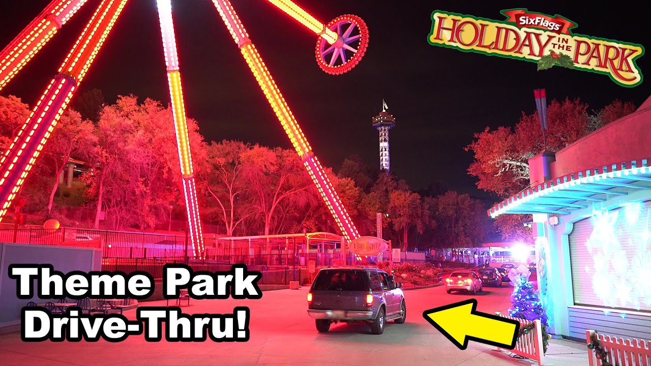 Driving My CAR Through a Theme Park! | Six Flags Holiday in the Park Drive-Thru
