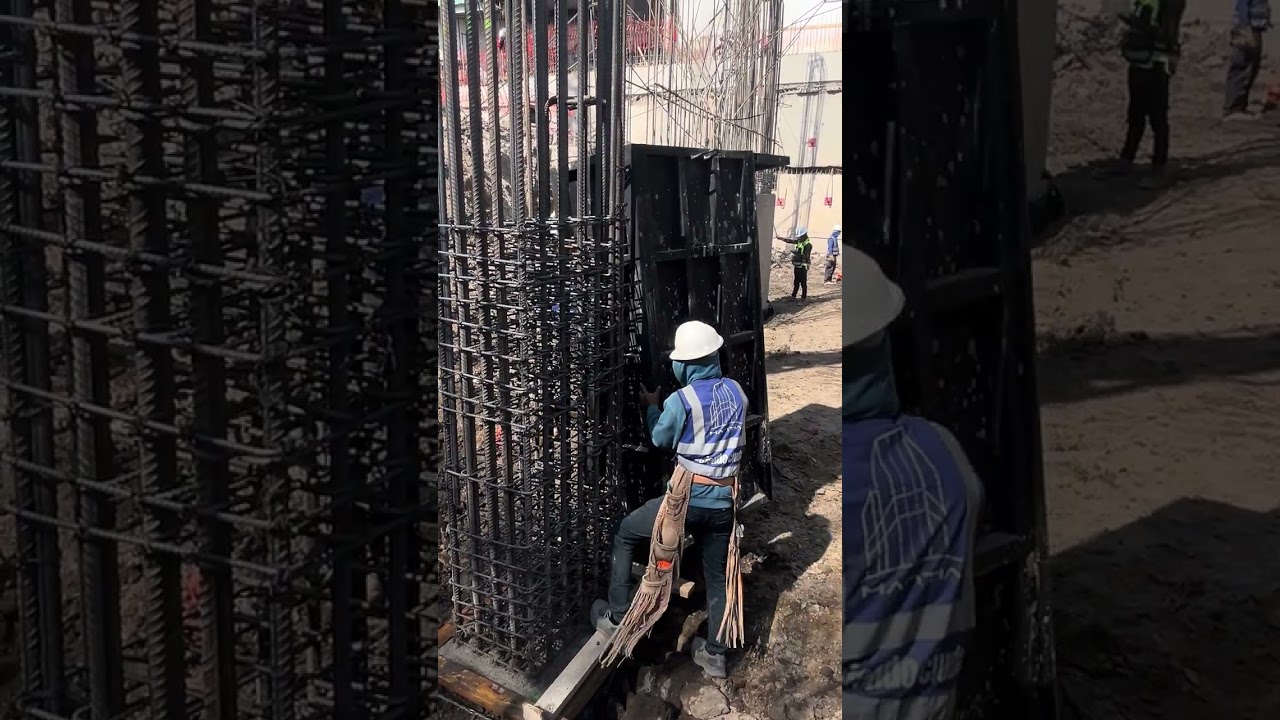 Metiendo cimbra de columna con la retro excavadora 