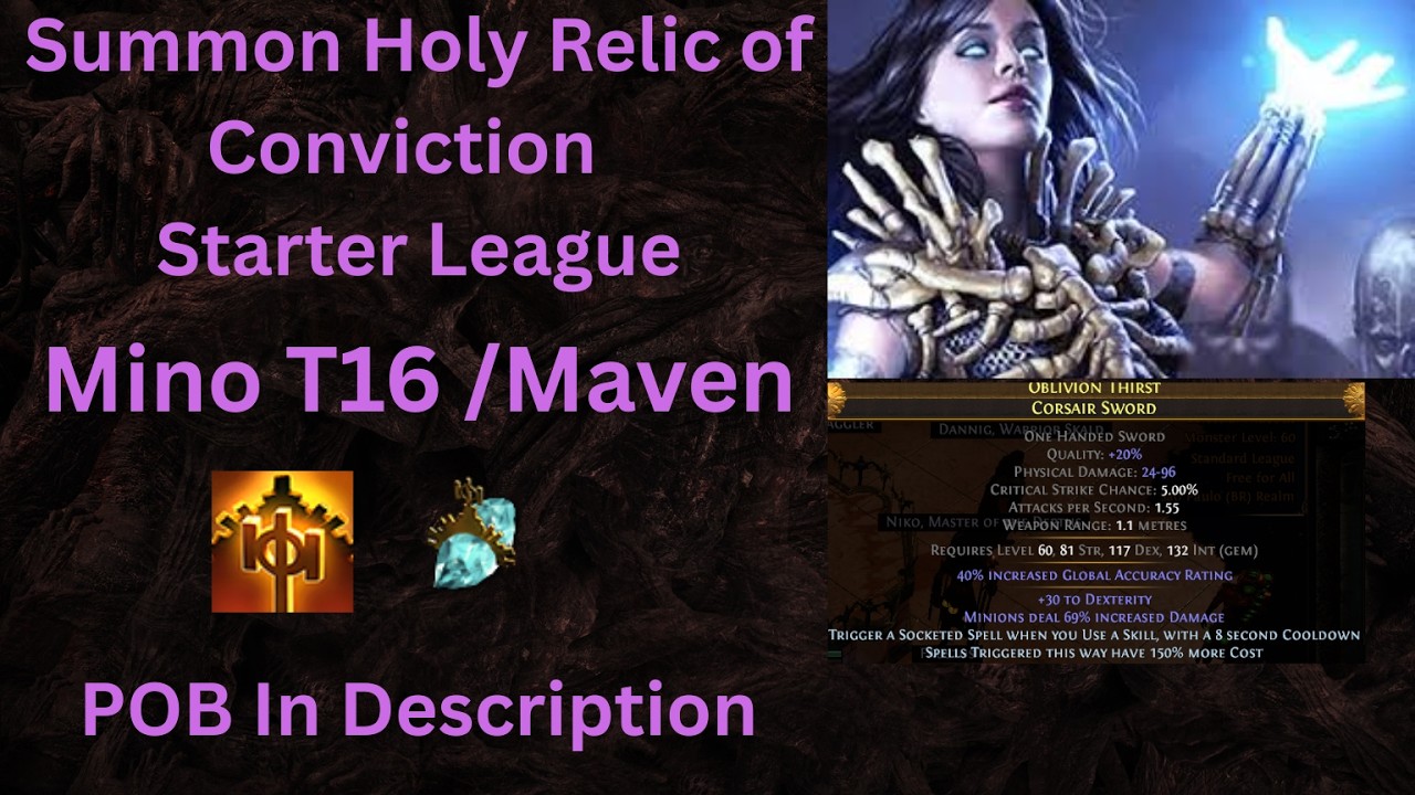 POE 3.28 Necromancer low budget Summon Holy Relic of Conviction Minotaur T16/Maven League Start