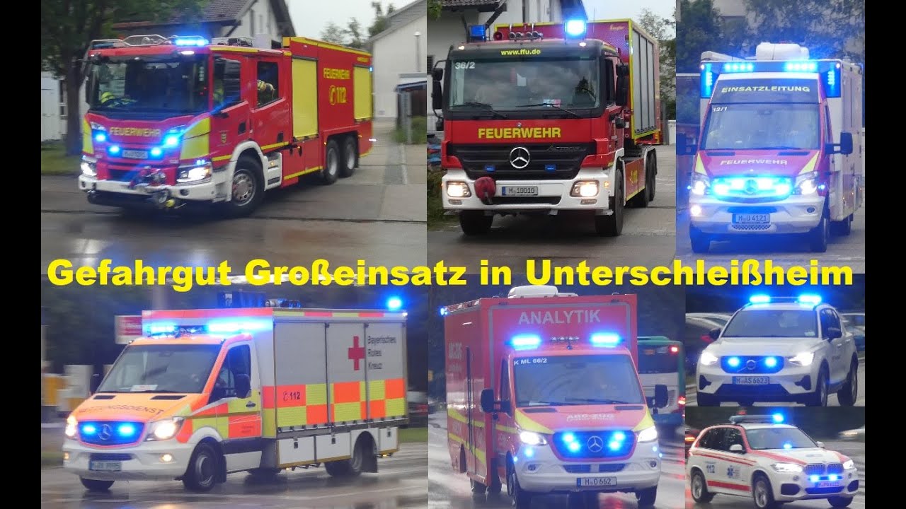 [Gefahrgutaustritt in Supermarkt] Großeinsatz in Unterschleißheim Feuerwehr, Rettungsdienst, ABC Zug