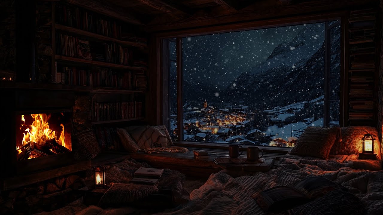 Snowfall Silence & Fireplace Warmth 🔥 Night Ambience for Calm and Deep Sleep