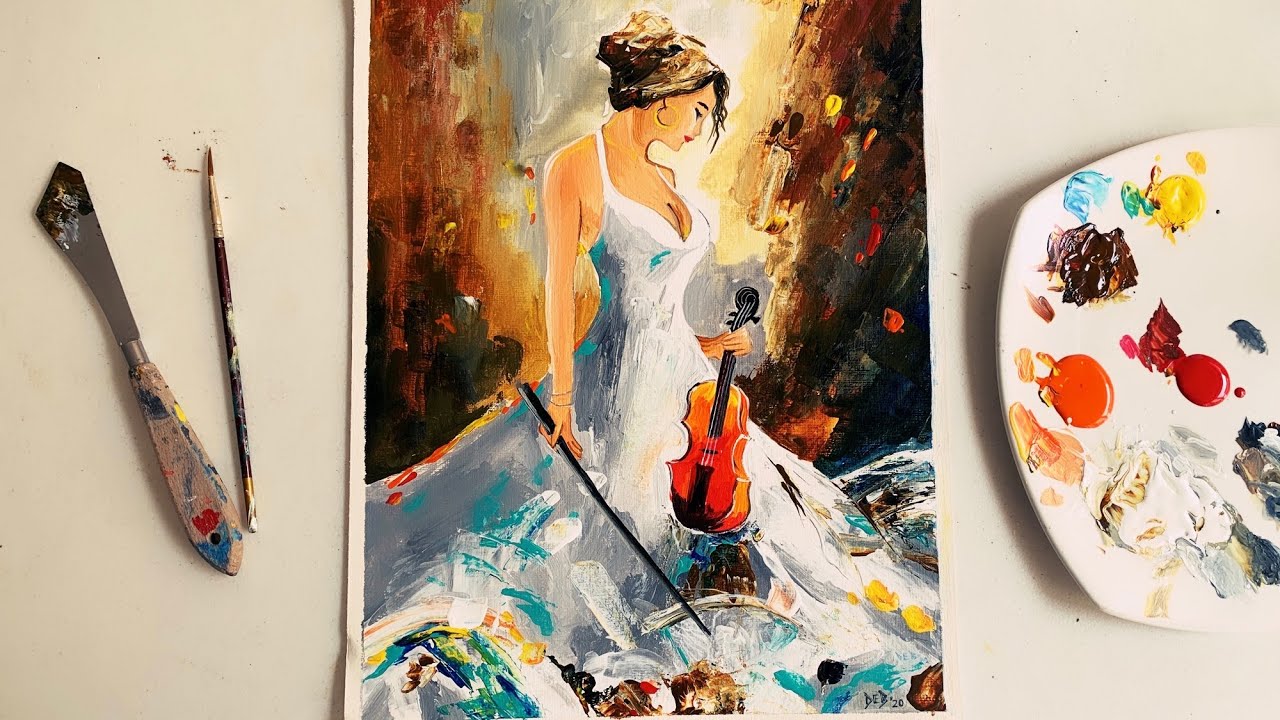 Girl With Violin Painting / Palette Knife Painting Tutorial