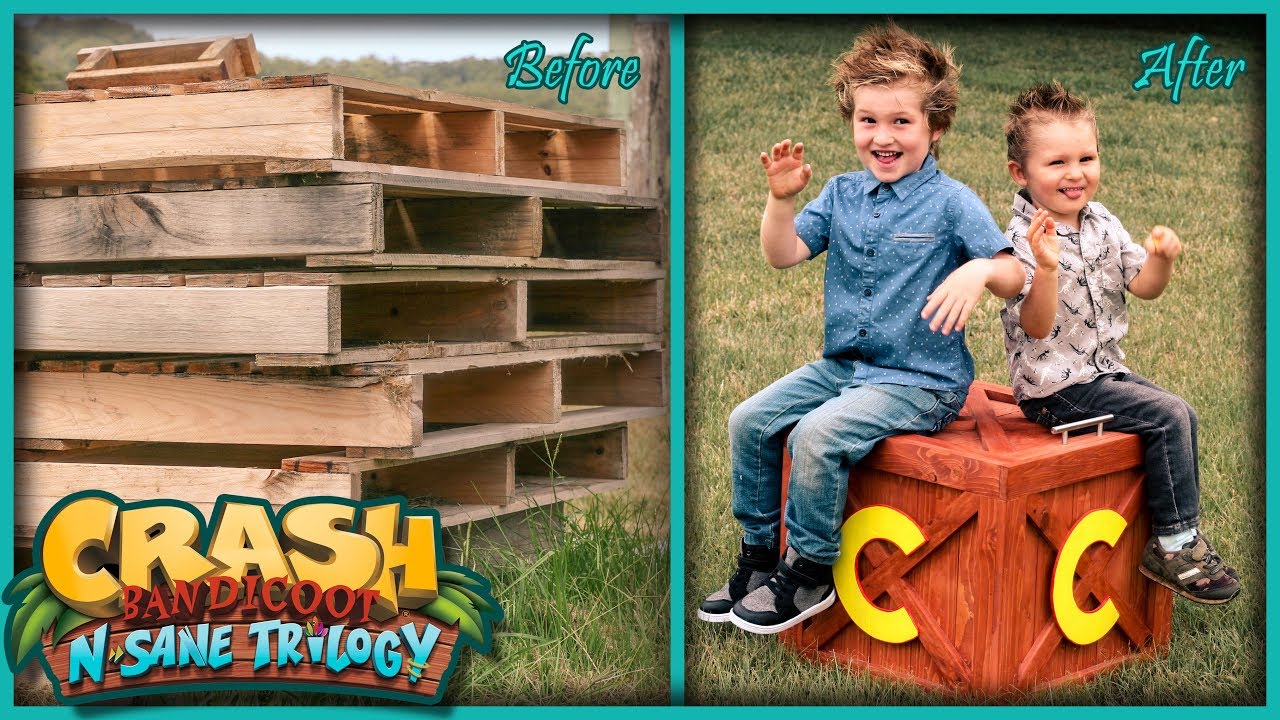 DIY Crash Bandicoot Box - How to Build a Check Point Crate from pallet wood - Gaming Storage box