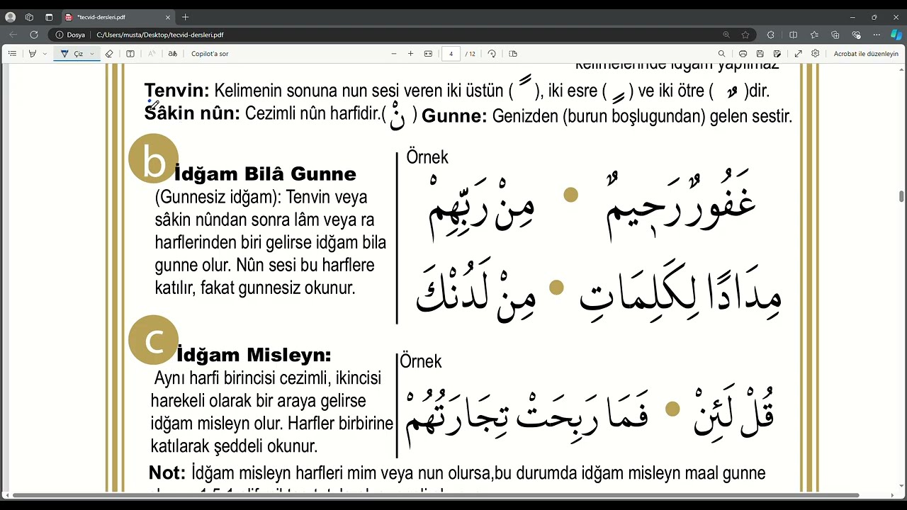 TECVİD DERSİ 9 İDĞAM BİLA GUNNE