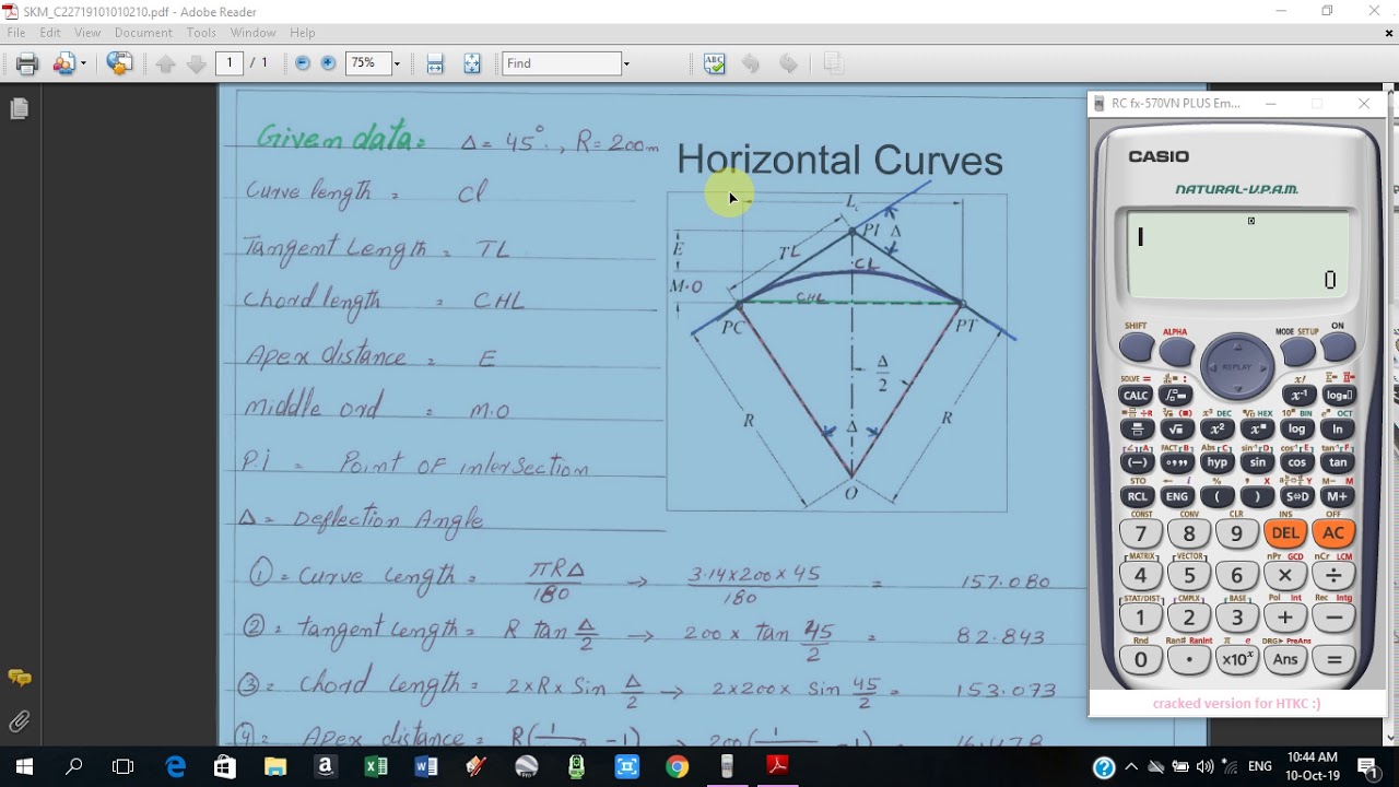Horizontal curve formulas and calculations