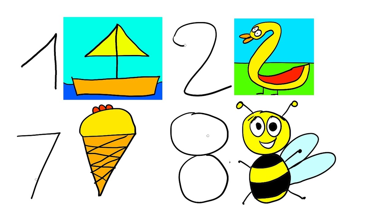 Come fare disegni facili usando I numeri da 1 a 9 per bambini