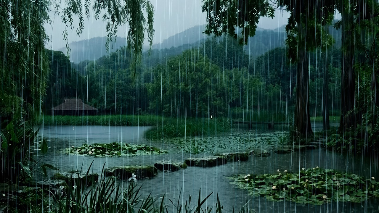 Fall Asleep Fast with Rain Sounds | ASMR Mighty Rain Sounds on Forest Lake for Stress Relief