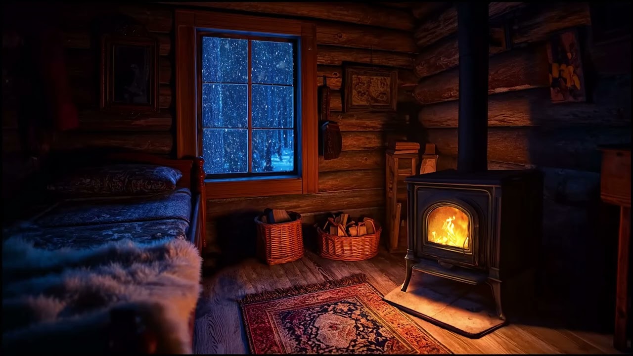 Calm Winter Night | Fireplace Crackling & Blizzard Sounds for Deep Sleep and Relaxation
