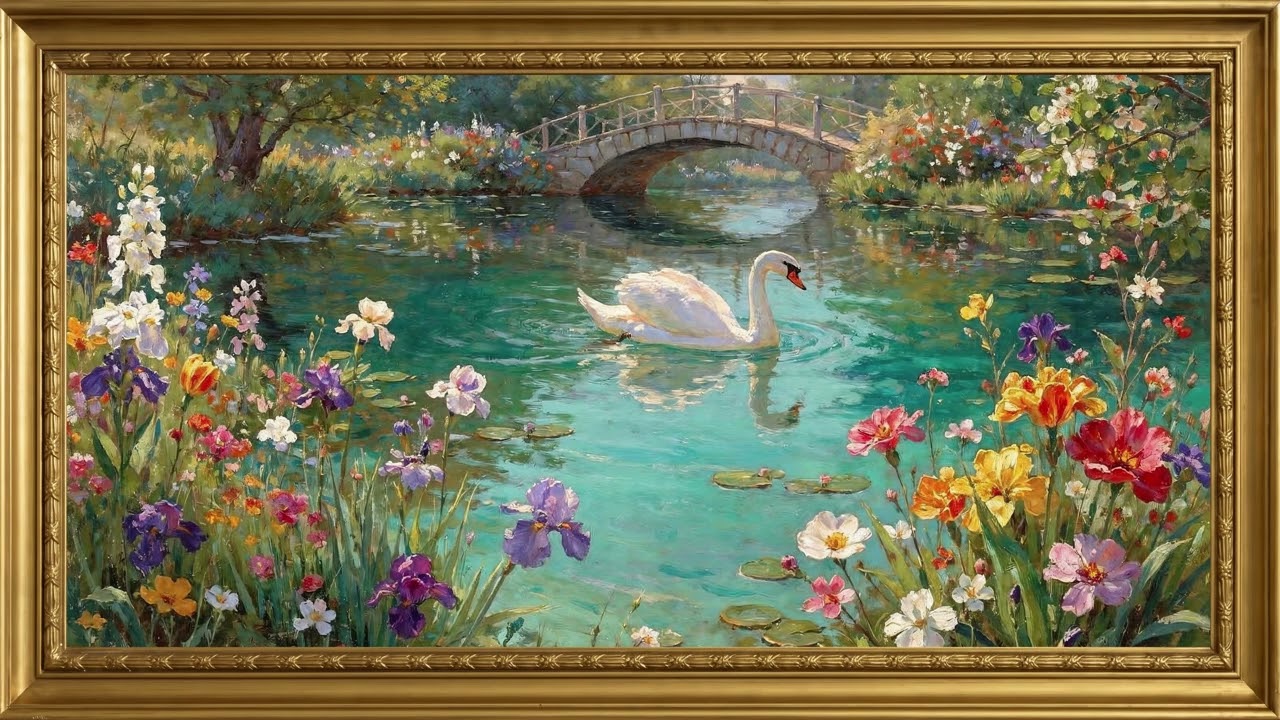 Swan Garden | 3-Hour Monet-Inspired Impressionist Oil Painting | Frame TV 4K Art with No Sound