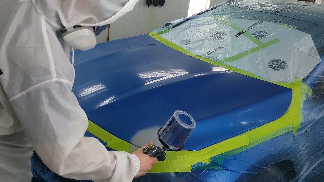 Легкий точечный ремонт: обновление синего автомобиля Honda с помощью капота и полного прозрачного...