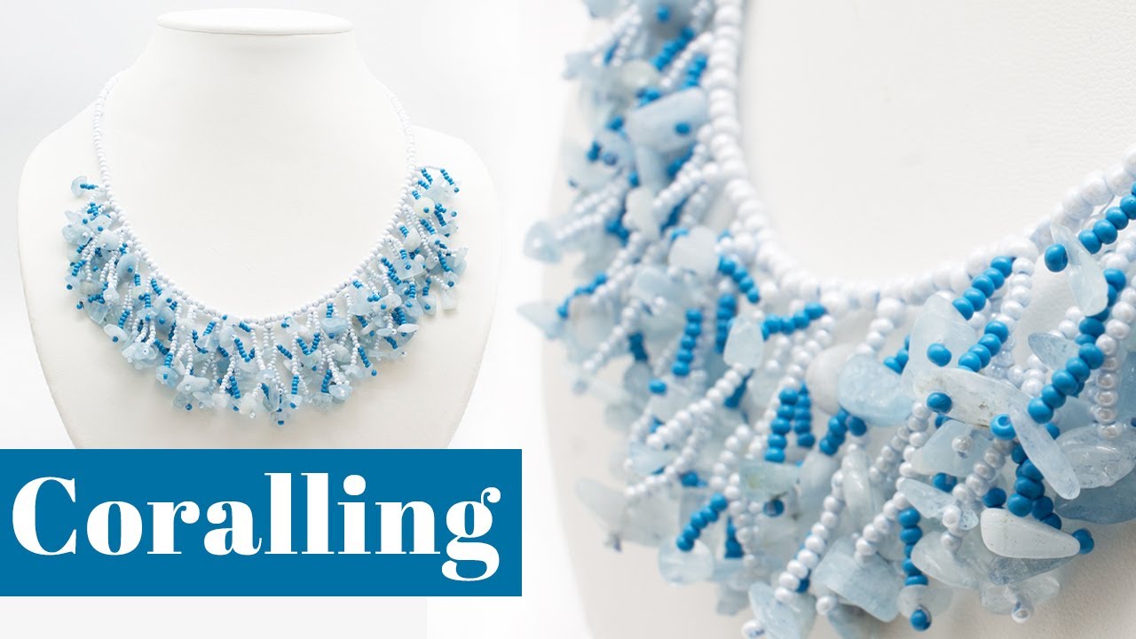 Gemstone Chip Necklace Embellished with Coralling Stitch, Bead a Beautiful Organic Look.