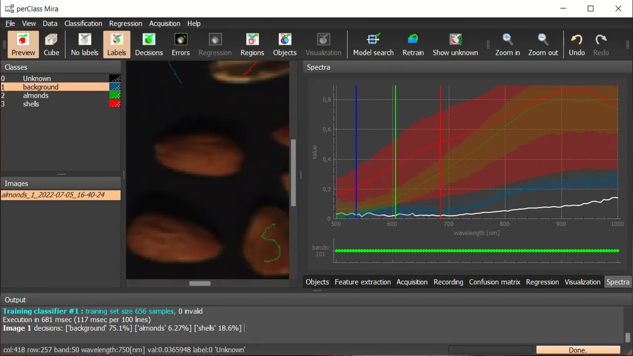 Live processing of spectral data from HAIP BlackIndustry camera