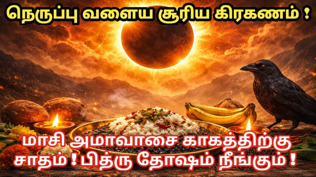 நெருப்பு சூரிய கிரகணம் மாசி அமாவாசை காகத்திற்கு  சாதம்  ! பித்ரு தோஷம் நீங்கும் !
