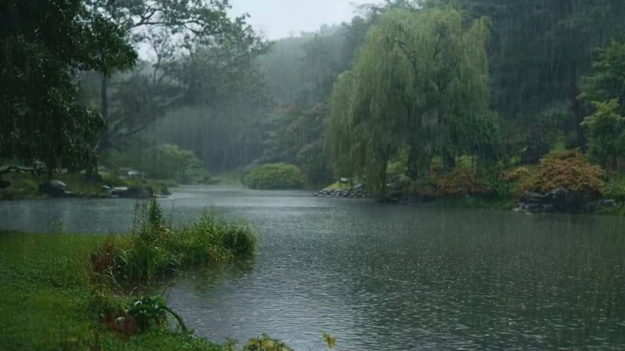 Relaxing Rain Sounds in Lake , Sleep, Relax, Meditation, Asmr, Real Shot