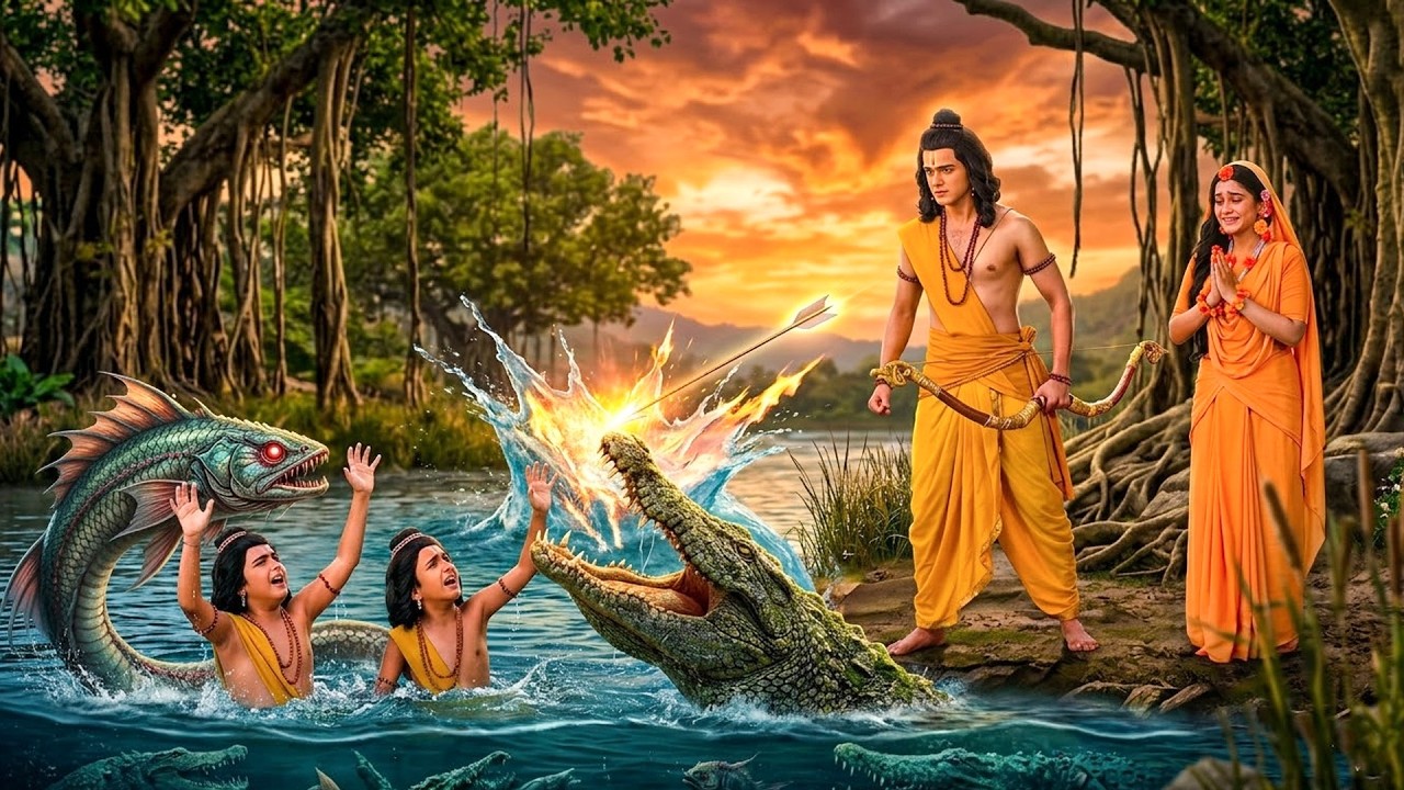 राम का दिव्य बाण! डूबते लव को बचाने के लिए सूख गई नदी | Shrimad Ramayan | #ram #ramayan