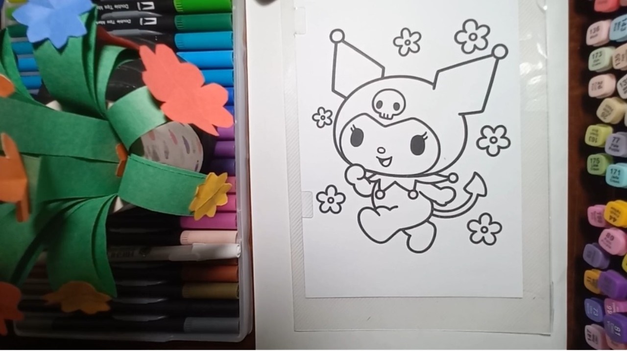 Cute Cozy Kuromi Coloring ✨️| Floral ASMR |Relaxing & Satisfying markers sounds |Colouring Bae