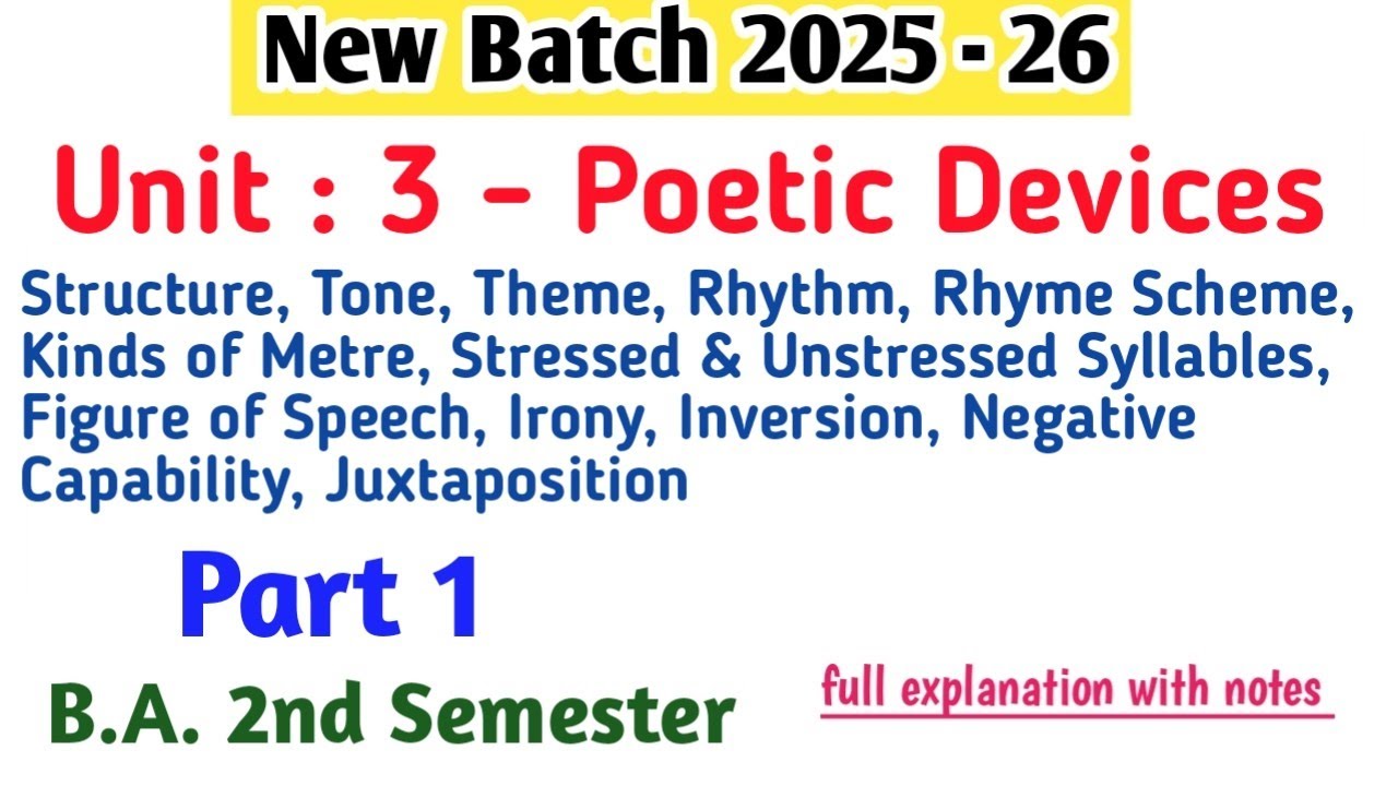 New Batch 2025 - 26 B.A. 2nd Sem. English Literature Unit 3 Poetic Devices #english #newsyllabus