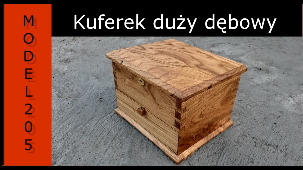 Duża drewniana dębowa szkatułka kuferek pudełkoz szufladą z kluczynką handmade struganie drewno//50