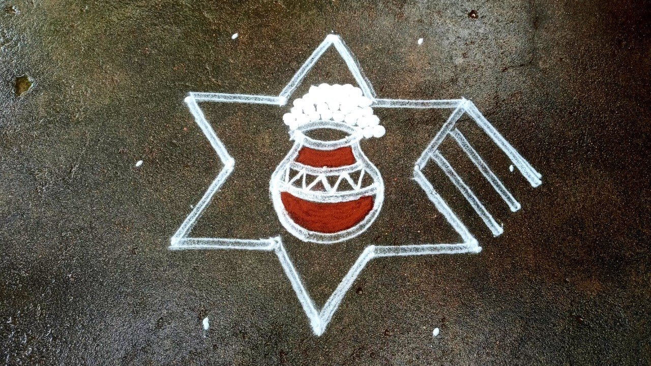 Pongal pot rangoli 2022|sankranti Muggulu design|5*3 Thai 1 kolam| Bhogi muggulu|Super rangoli