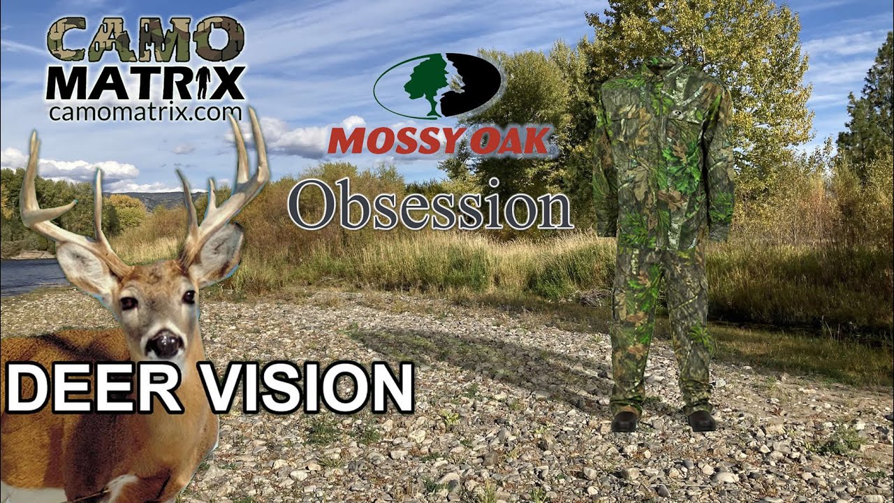 Mossy Oak Obsession hunting camo in Human and Deer Vision on 14 Backgrounds