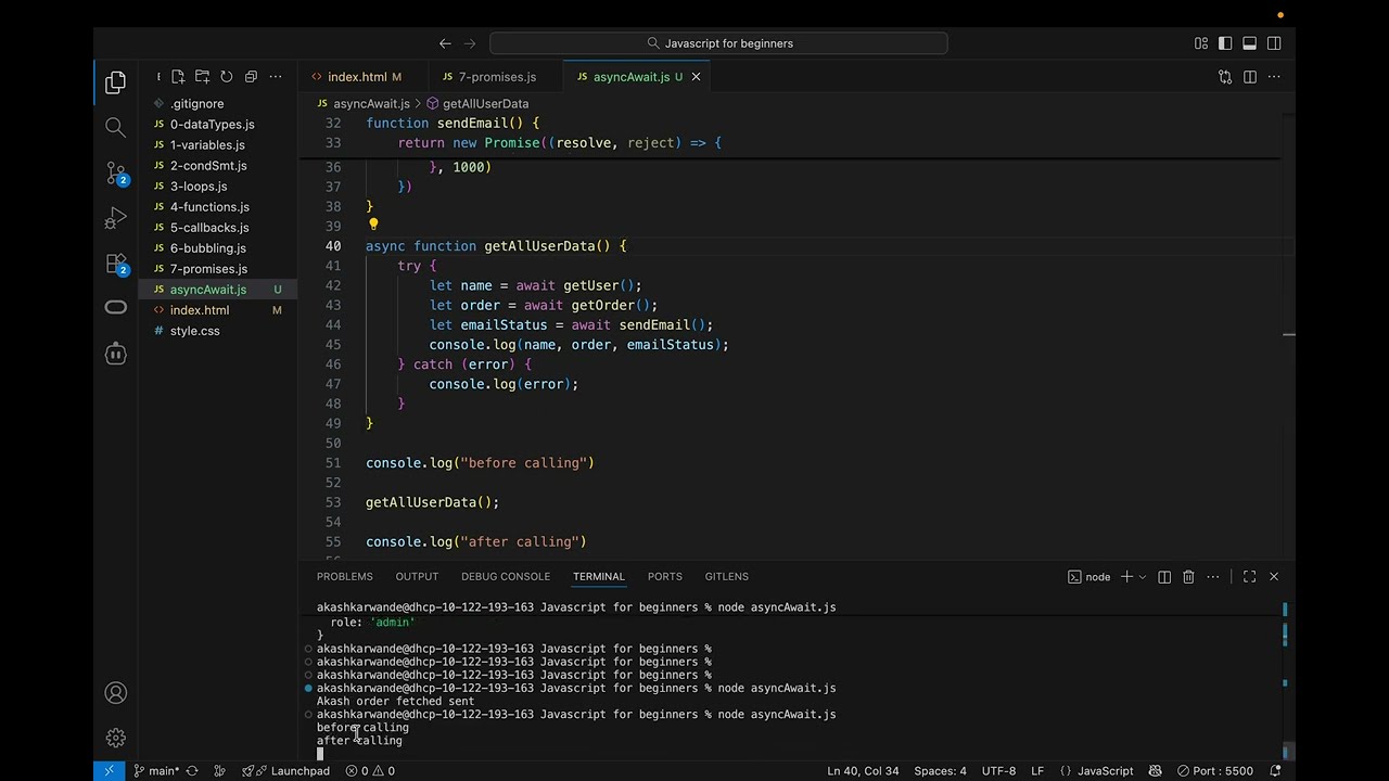 9. Синтаксис Async Await для обработки асинхронных операций в JavaScript.