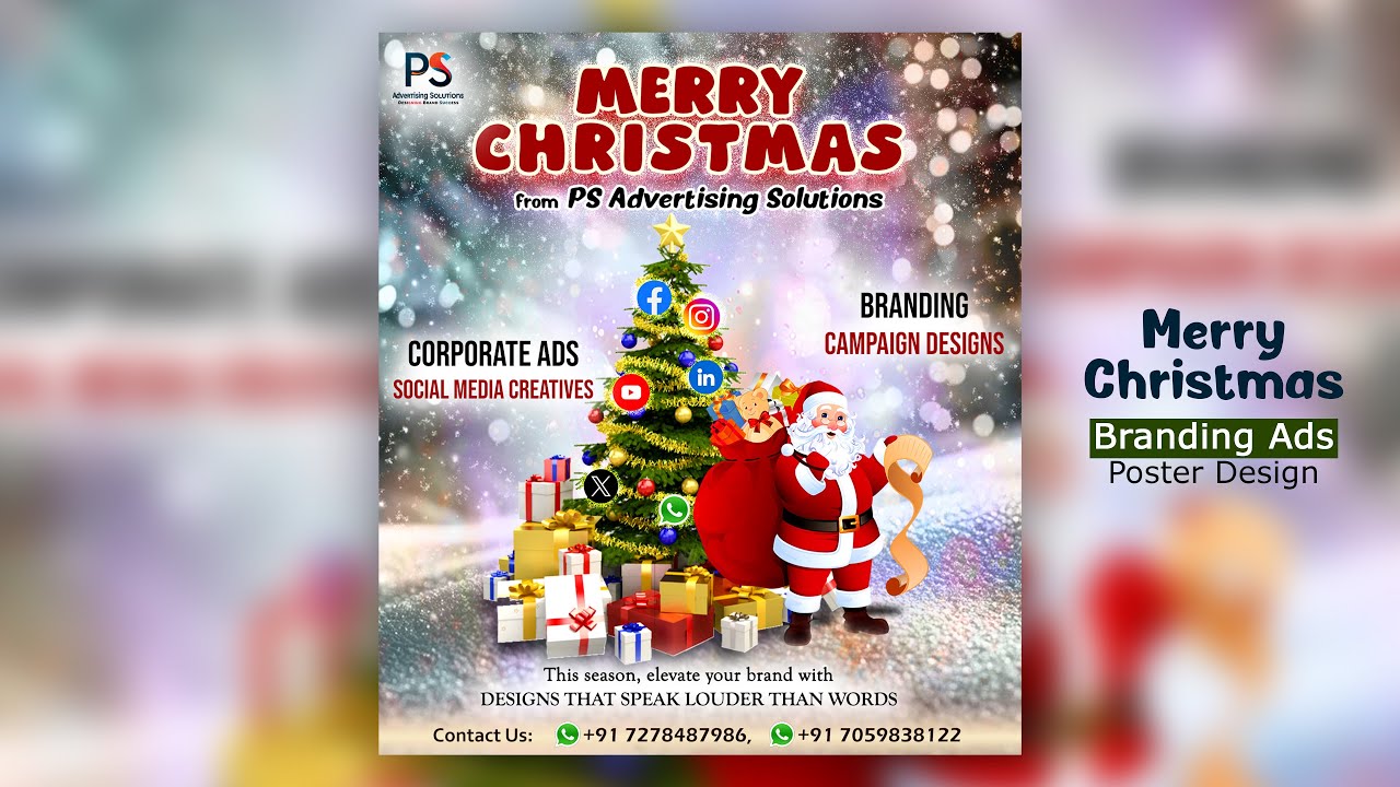 Christmas Poster Design | Merry Christmas Poster Design | Christmas Wish Post Design | Photoshop