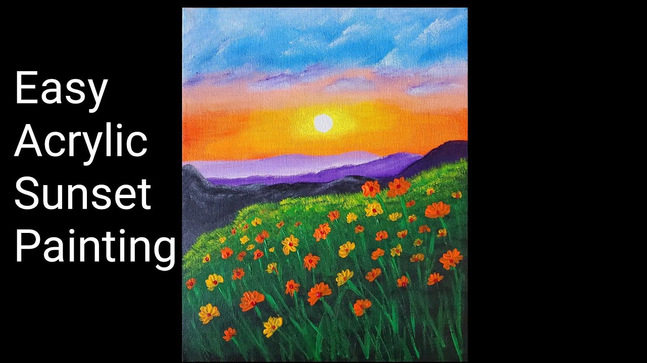 Easy Sunset acrylic painting tutorial/Acrylic painting/step by step/Easy for beginners
