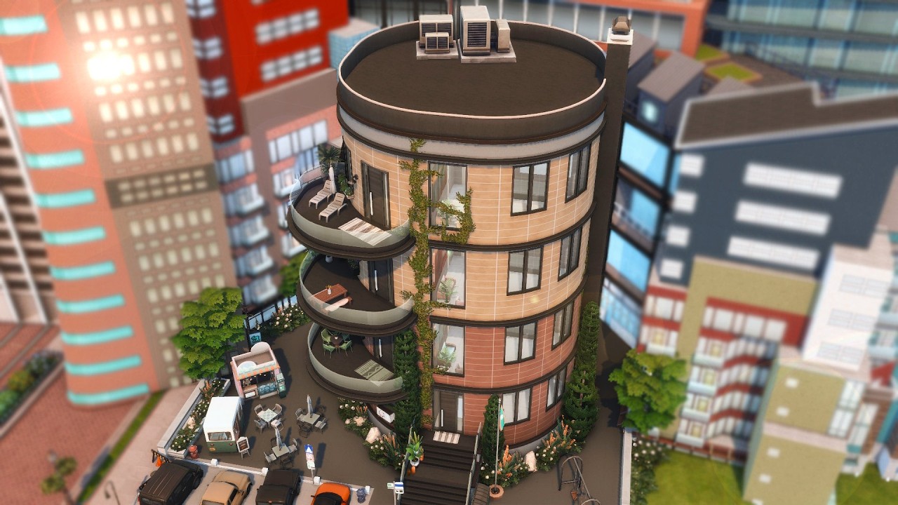 Круглый жилой дом | 8 квартир в аренду | (без CC) The Sims 4 Быстрая постройка