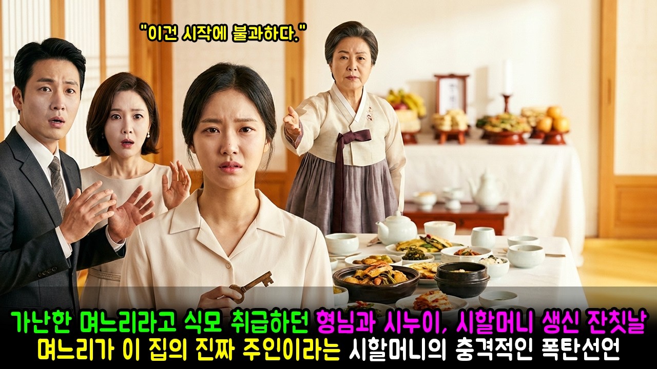 가난한 며느리라고 식모 취급하던 형님과 시누이, 시할머니 생신 잔칫날 며느리가 이 집의 진짜 주인이라는 시할머니의 충격적인 폭탄선언