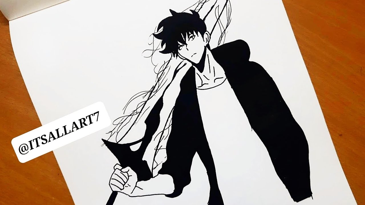 Drawing - sung jin woo from solo leveling full body // speed drawing - sung jin woo with sword 🗡️⚔️