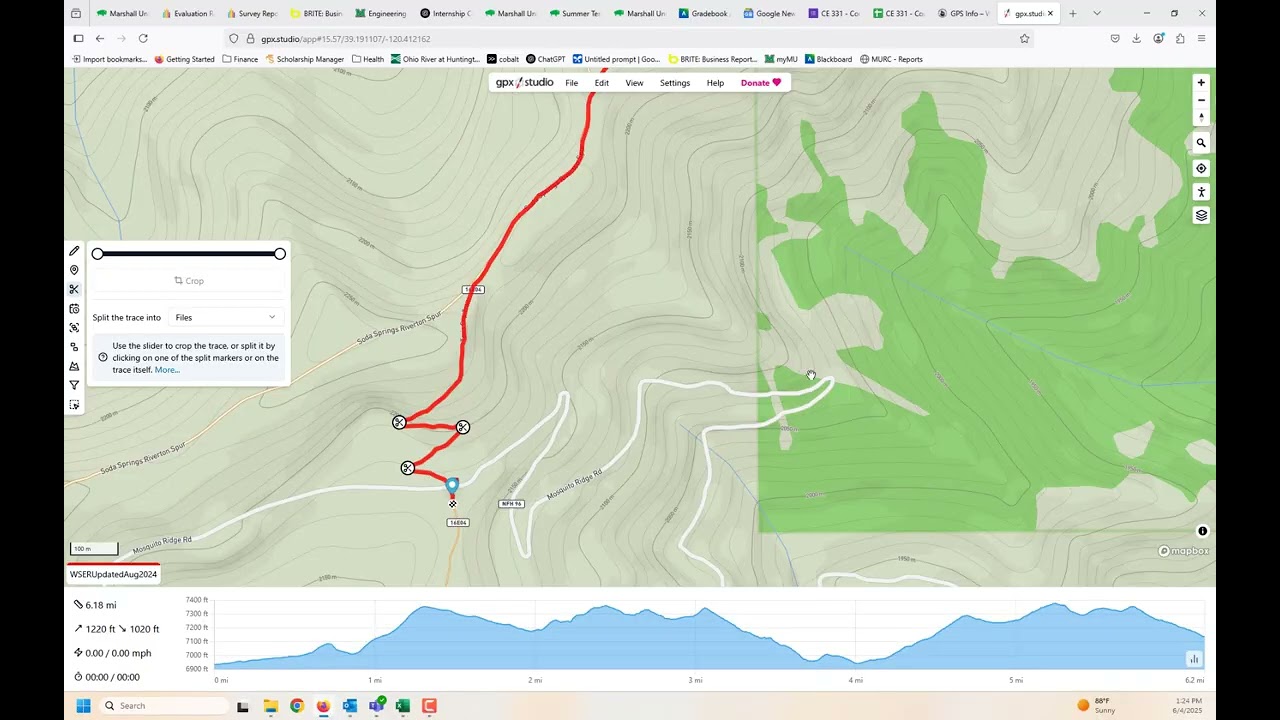 Using GPX Studio to determine segment distance and elevation gain / loss (Western States 100 course)