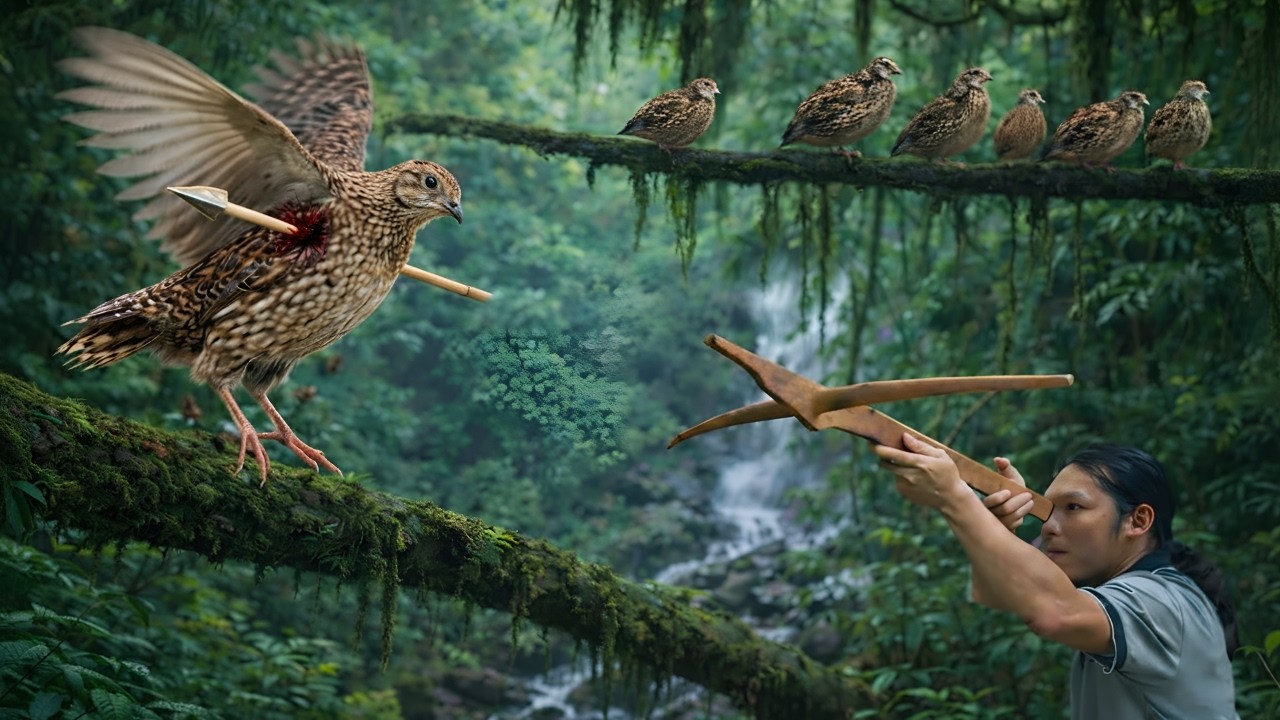 Hunting quail in the forest, gathering wild sweet potato leaves to feed pigs - A life of survival