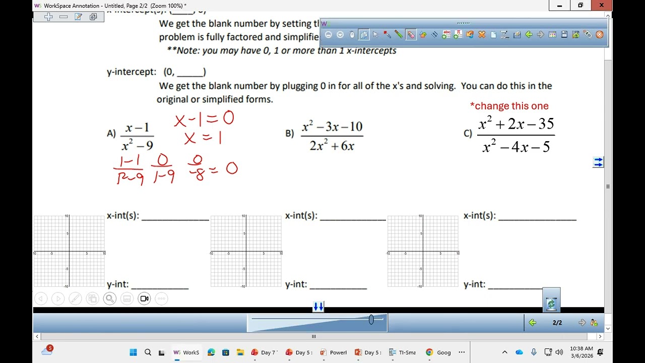 Pre Calc Unit 3 x and y intercepts